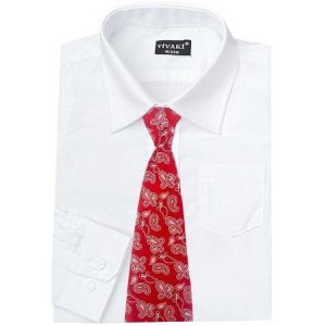 Boys White Formal Shirt & Red Paisley Tie